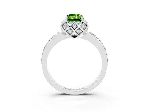 White gold Emerald Cut Diamond Solitaire Ring with Shared Prong Pavé Band_3