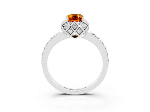 White gold Emerald Cut Diamond Solitaire Ring with Shared Prong Pavé Band_3