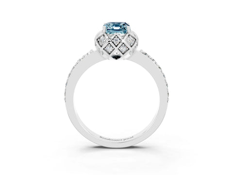 White gold Emerald Cut Diamond Solitaire Ring with Shared Prong Pavé Band_3