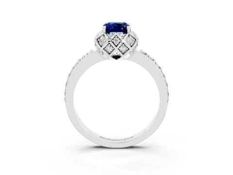 White gold Emerald Cut Diamond Solitaire Ring with Shared Prong Pavé Band_3