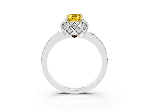 White gold Emerald Cut Diamond Solitaire Ring with Shared Prong Pavé Band_3