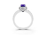 White gold Emerald Cut Diamond Solitaire Ring with Shared Prong Pavé Band_3