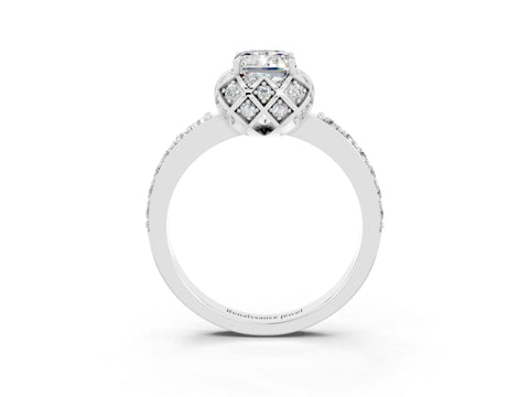 White gold Emerald Cut Diamond Solitaire Ring with Shared Prong Pavé Band_3