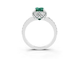 White gold Emerald Cut Diamond Solitaire Ring with Shared Prong Pavé Band_3