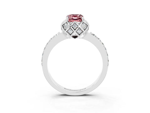 White gold Emerald Cut Diamond Solitaire Ring with Shared Prong Pavé Band_3