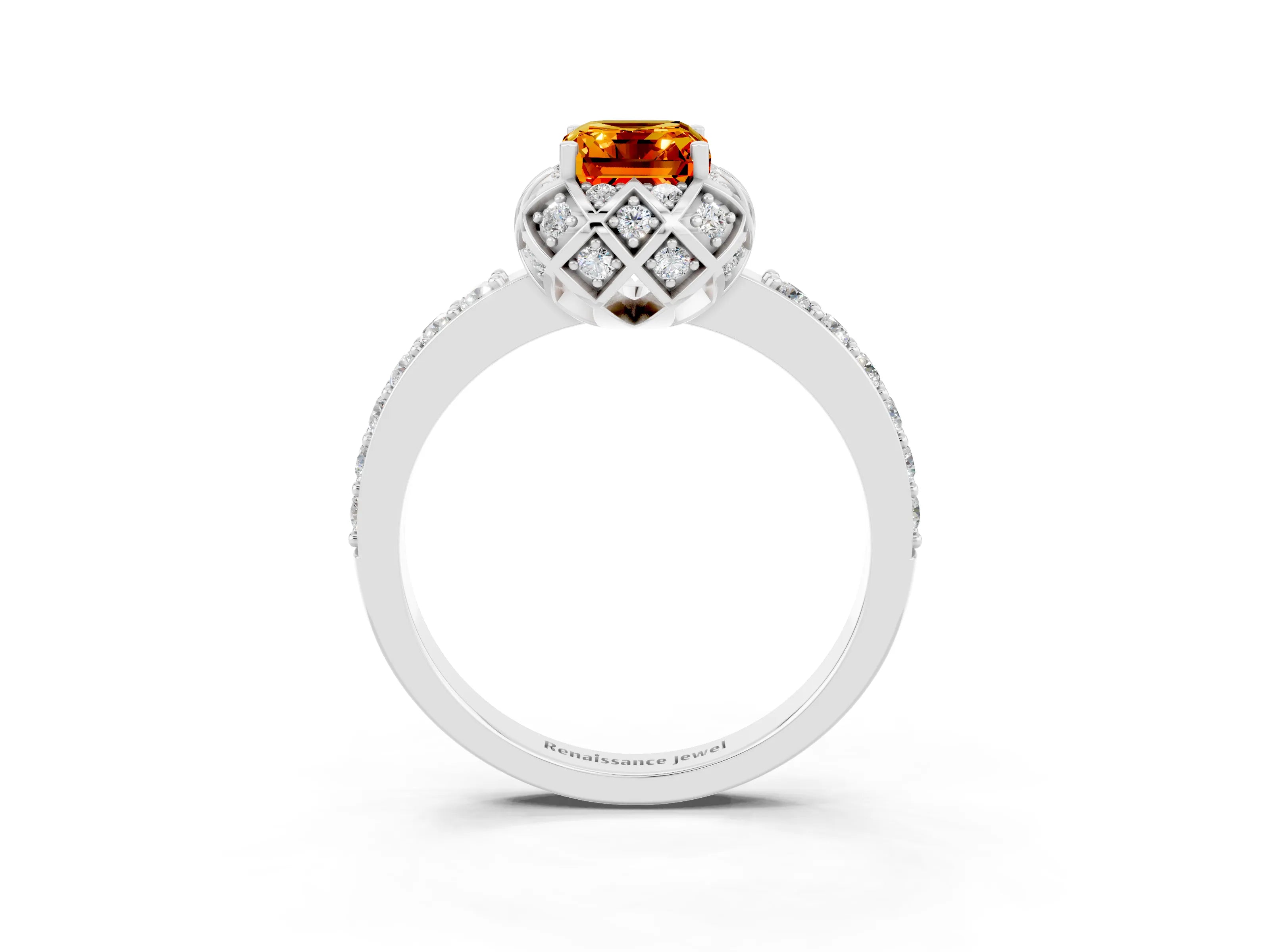 White gold Emerald Cut Diamond Solitaire Ring with Shared Prong Pavé Band_3