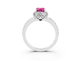 White gold Emerald Cut Diamond Solitaire Ring with Shared Prong Pavé Band_3