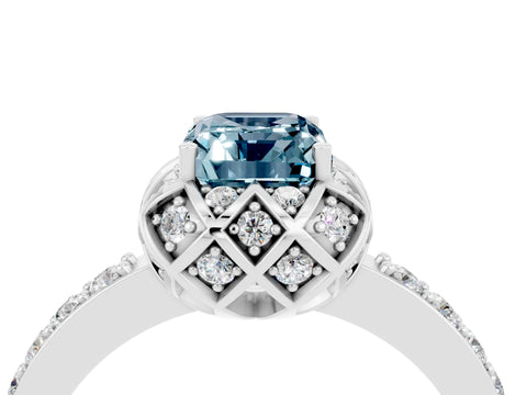 White gold Emerald Cut Diamond Solitaire Ring with Shared Prong Pavé Band_4