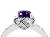 White gold Emerald Cut Diamond Solitaire Ring with Shared Prong Pavé Band_4