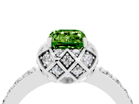 White gold Emerald Cut Diamond Solitaire Ring with Shared Prong Pavé Band_4