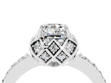 White gold Emerald Cut Diamond Solitaire Ring with Shared Prong Pavé Band_4