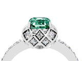 White gold Emerald Cut Diamond Solitaire Ring with Shared Prong Pavé Band_4