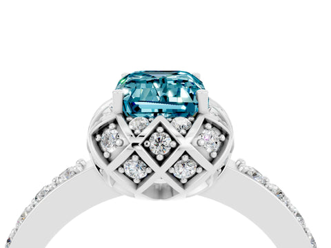 White gold Emerald Cut Diamond Solitaire Ring with Shared Prong Pavé Band_4