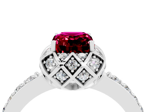 White gold Emerald Cut Diamond Solitaire Ring with Shared Prong Pavé Band_4