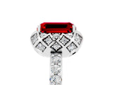 White gold Emerald Cut Diamond Solitaire Ring with Shared Prong Pavé Band_5