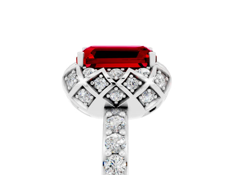 White gold Emerald Cut Diamond Solitaire Ring with Shared Prong Pavé Band_5