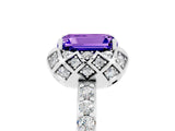 White gold Emerald Cut Diamond Solitaire Ring with Shared Prong Pavé Band_5
