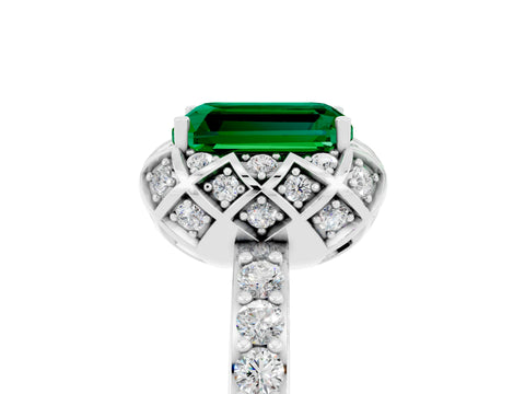 White gold Emerald Cut Diamond Solitaire Ring with Shared Prong Pavé Band_5
