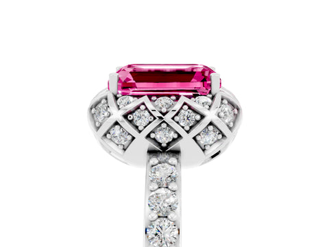 White gold Emerald Cut Diamond Solitaire Ring with Shared Prong Pavé Band_5