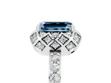 White gold Emerald Cut Diamond Solitaire Ring with Shared Prong Pavé Band_5
