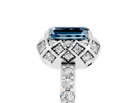 White gold Emerald Cut Diamond Solitaire Ring with Shared Prong Pavé Band_5