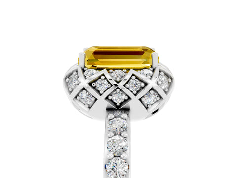 White gold Emerald Cut Diamond Solitaire Ring with Shared Prong Pavé Band_5