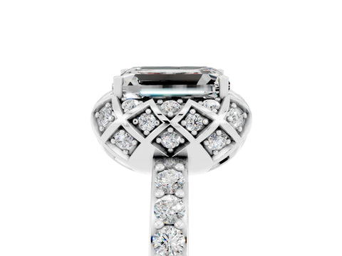 White gold Emerald Cut Diamond Solitaire Ring with Shared Prong Pavé Band_5