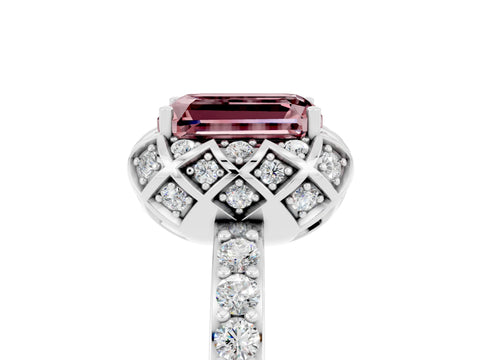 White gold Emerald Cut Diamond Solitaire Ring with Shared Prong Pavé Band_5