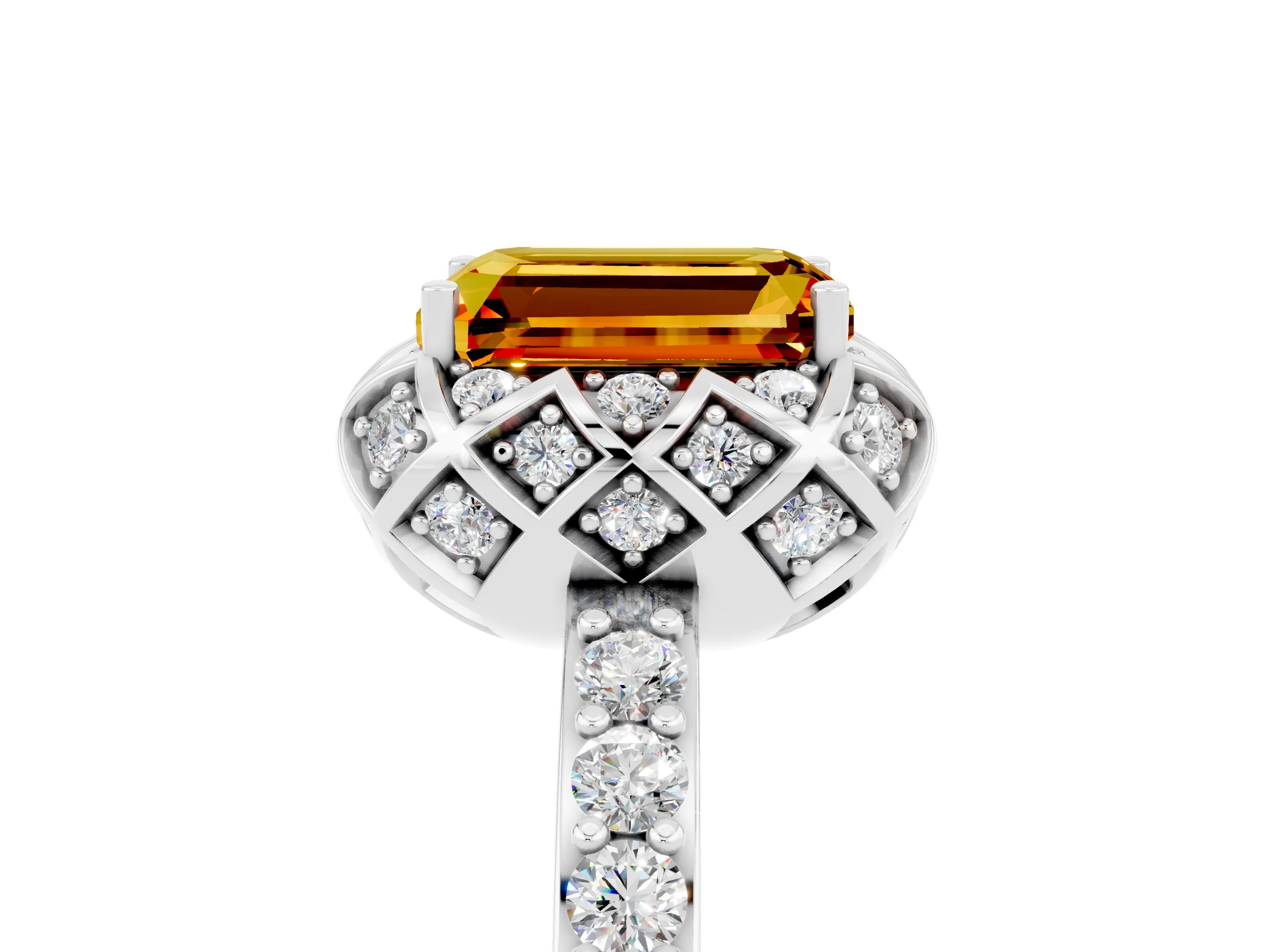 White gold Emerald Cut Diamond Solitaire Ring with Shared Prong Pavé Band_5