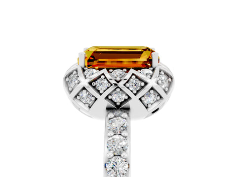White gold Emerald Cut Diamond Solitaire Ring with Shared Prong Pavé Band_5