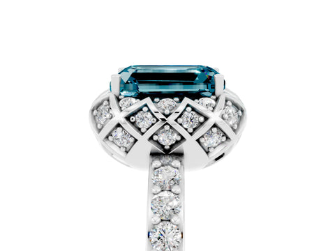 White gold Emerald Cut Diamond Solitaire Ring with Shared Prong Pavé Band_5