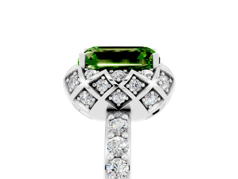 White gold Emerald Cut Diamond Solitaire Ring with Shared Prong Pavé Band_5