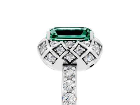 White gold Emerald Cut Diamond Solitaire Ring with Shared Prong Pavé Band_5