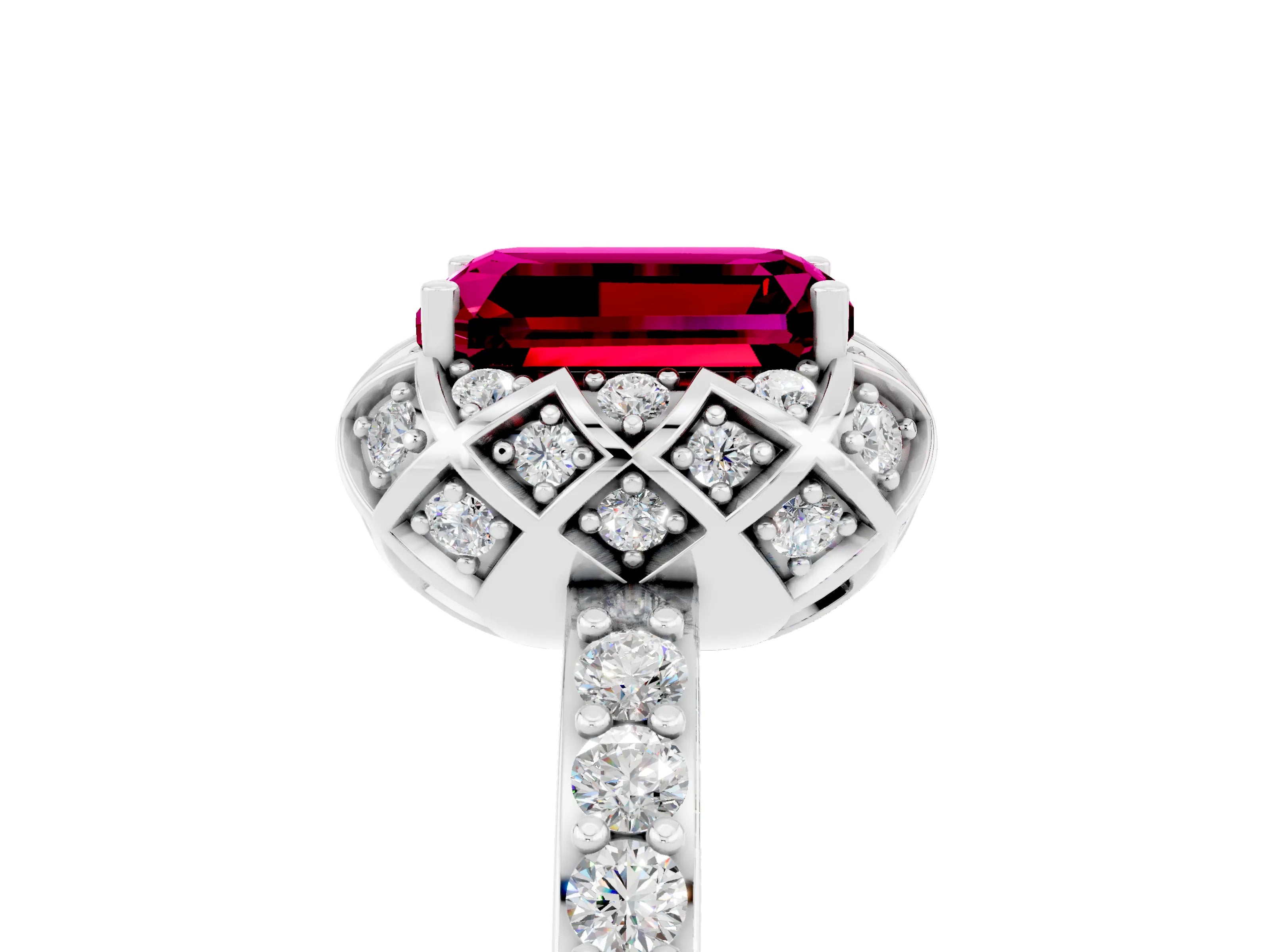 White gold Emerald Cut Diamond Solitaire Ring with Shared Prong Pavé Band_5