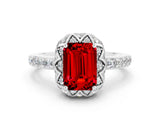 White gold Emerald Cut Diamond Solitaire Ring with Shared Prong Pavé Band