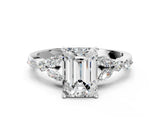 White gold Emerald Cut Diamond Solitaire Ring with Side Stones and Four-Prong Setting_410