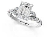 White gold Emerald Cut Diamond Solitaire Ring with Side Stones and Four-Prong Setting_411
