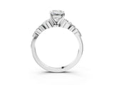 White gold Emerald Cut Diamond Solitaire Ring with Side Stones and Four-Prong Setting_420