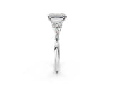 White gold Emerald Cut Diamond Solitaire Ring with Side Stones and Four-Prong Setting_423