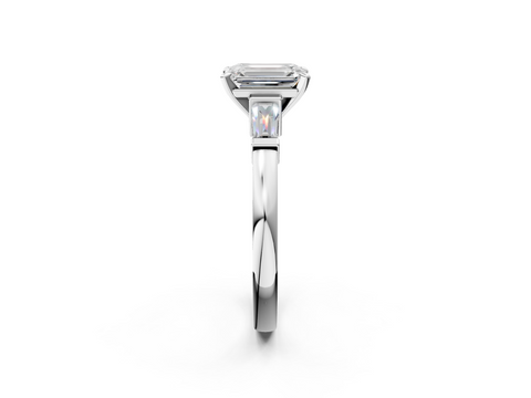 White gold Emerald Cut Diamond Solitaire Ring with Tapered Baguette Accents and Four-Prong Setting_130