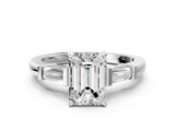 White gold Emerald Cut Diamond Solitaire Ring with Tapered Baguette Accents and Four-Prong Setting_132