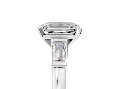 White gold Emerald Cut Diamond Solitaire Ring with Tapered Baguette Accents and Four-Prong Setting_133