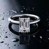 White gold Emerald Cut Diamond Solitaire Ring with Thin Band and Four-Prong Setting_67
