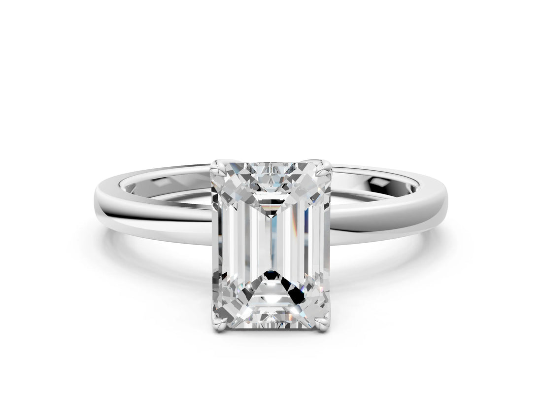 White gold Emerald Cut Diamond Solitaire Ring with Thin Band and Prong Setting_12