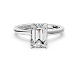 White gold Emerald Cut Diamond Solitaire Ring with Thin Band and Prong Setting_12