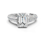White gold Emerald Cut Diamond Solitaire Ring with Three-Row Pavé Band and Four-Prong Setting_45