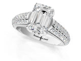 White gold Emerald Cut Diamond Solitaire Ring with Three-Row Pavé Band and Four-Prong Setting_46