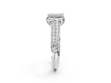 White gold Emerald Cut Diamond Solitaire Ring with Three-Row Pavé Band and Four-Prong Setting_47