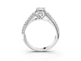 White gold Emerald Cut Diamond Solitaire Ring with Three-Row Pavé Band and Four-Prong Setting_48