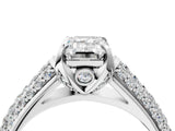 White gold Emerald Cut Diamond Solitaire Ring with Three-Row Pavé Band and Four-Prong Setting_49